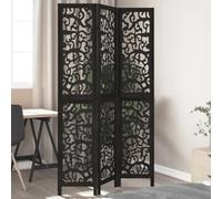 NLQMSU Cloison de Séparation 3 Panneaux Noir en Bois de Paulownia Massif | Paravent pliable intérieur, design ajouré élégant, charnières métalliques durables, bois naturel résistant, usage salon