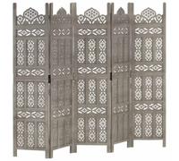 NLQMSU Cloison De Séparation 5 Pans en Bois De Manguier Gris 200x165 cm | Paravent pliable, séparation de pièce, décor sculpté main, bois massif, chambre ou salon, style classique