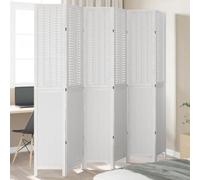 NLQMSU Cloison de Séparation 6 Panneaux Blanc en Bois de Paulownia Massif | Paravent pliable, lattes bambou naturel, charnières métalliques cachées, usage intérieur, blocage lumière solaire