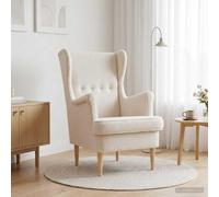 NLQMSU Fauteuil Bou rème avec Cadre en Bois Et Métal | Tissu bou osy, pieds hévéa massif, coussin mousse amovible, entretien facile, montage simple à deux