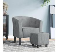 NLQMSU Fauteuil Cabriolet Velours Gris Foncé avec Repose-Pied, Bois Pin | Velours doux, cadre stable en bois, repose-pied polyvalent, assise rembourrée, design compact élégant, salon chambre bureau