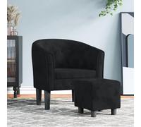NLQMSU Fauteuil Cabriolet Velours Noir avec Repose-Pied, Bois Pin | Design compact, assise rembourrée, usage salon ou chambre, repose-pied pratique, cadre stable