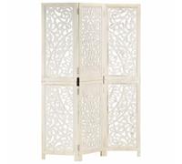 NLQMSU Paravent 3 Pans Blanc 120x165 cm Bois Manguier Sculpté Main | Cloison décorative, bois massif, motifs artisanaux, pliable, montage facile, chambre, salon, séparation d'espace