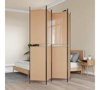 NLQMSU Paravent 4 Panneaux Beige 200 x 220 cm Tissu avec Cadre en Acier | Pliable, léger, laisse passer la lumière, cadre acier noir laqué, rangement compact, deco intérieure moderne