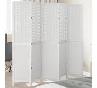 NLQMSU Paravent 5 Panneaux Blanc en Bois de Paulownia Massif | Lattes bambou naturel, charnières métalliques cachées, pliage flexible, usage intérieur, design décoratif moderne