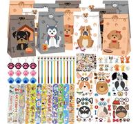 NlsqEU Lot de 122 cadeaux de fête pour chien, décoration d'anniversaire à thème chien, accessoires comme stylo, sacs cadeaux, bracelet et porte-clés, autocollants
