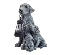 NMFLAB Statue de jardin chargée à l'énergie solaire - Décoration de jardin en résine imperméable - Art animal créatif - Figurine de chien avec lumière
