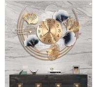 NNYCC Horloges Murales pour Salon Grande Horloge Murale Feuille Ginkgo DoréE Horloge Murale Ronde Fonctionnement Silencieux Design Inspiré Nature pour Salon Chambre à Coucher Bureau,d'or