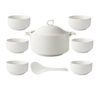 NNYCC Soupière avec Bols, Soupe Service Bol en Porcelaine avec Couvercle et Louche Ensemble de Vaisselle Blanche pour la Cuisine à Domicile et Le Restaurant,3.6l+6