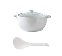 NNYCC Soupière avec Couvercle en Verre et Cuillère, Bol à Soupe en Porcelaine pour Service de Table de Cuisine,Blanc,S