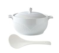 NNYCC Soupière Blanche avec 2 Poignées, Soupiere en Porcelaine avec Couvercle et Cuillère Bols de Service pour Micro-Ondes Cuisine,Blanc,L