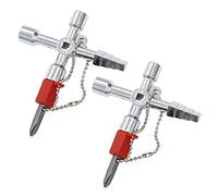 NO 2 Pièces Clé Multifonction,Clé Triangulaire,4 Way Universal Utility Plombiers Clé,Pratique Clé Universelle D'armoire,4 Voies Clé Multifonction,Cle Carre,Alliage Carré Triangle Croix Clé Outil,Clé