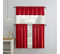 No. 918 Martine Cantonnière et cantonnière en Microfibre Semi-Transparente avec Passe-Tringle, 137,2 x 91,4 cm, Rouge