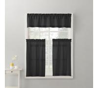 No. 918 Martine Ensemble cantonnière et Rideaux à étages pour Cuisine, Semi-Transparents, en Microfibre, Passe-Tringle, 137 x 91,5 cm, Noir