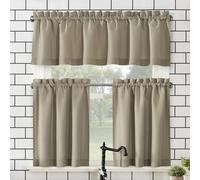 No. 918 Martine Ensemble cantonnière et Rideaux à étages pour Cuisine, Semi-Transparents, en Microfibre, Passe-Tringle, 137 x 61 cm, Taupe