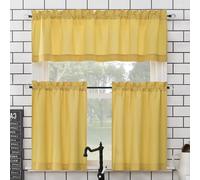 No. 918 Martine Ensemble cantonnière et Rideaux à étages pour Cuisine, Semi-Transparents, en Microfibre, Passe-Tringle, 137 x 61 cm, Jaune