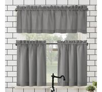 No. 918 Martine Ensemble cantonnière et Rideaux à étages pour Cuisine, Semi-Transparents, en Microfibre, Passe-Tringle, 137 x 114,5 cm, Gris