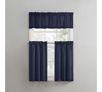 No. 918 Martine Ensemble cantonnière et Rideaux à étages pour Cuisine, Semi-Transparents, en Microfibre Passe-Tringle, 137 x 91,5 cm, Bleu Marine