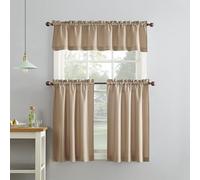 No. 918 Martine Rideau de Cuisine Semi-Transparent en Microfibre avec Passe-Tringle, 137,2 x 91,4 cm, Taupe