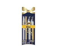 BIC Pochette cadeau 4 stylos Noël Édition spéciale – 2 Cristal bleu, noir + 2 4 Couleurs Shine 1 mm
