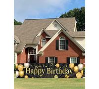 Noa Home Deco Bannière Décorations Fête D'anniversaire,Décorations D'anniversaire Garçons Et Filles,Longue Taille Anniversaire Hommes Femme Bannière Noir Et Or Fond Décoration D'anniversaire,180x40cm