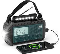 NOAA Radio météo d'urgence avec alertes automatiques, 5000 mAh solaire à manivelle AM/FM/SW Radio à ondes courtes avec lampe de poche, lampe de lecture, chargeur de téléphone, alarme SOS, équipement
