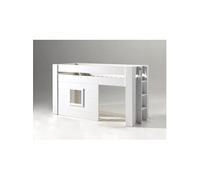 NOAH Lit mezzanine 90x200cm pin massif laqué Blanc + Set de rideaux