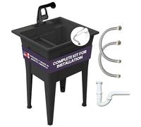 Noah William Home Évier utilitaire avec robinet en plastique noir à une poignée - Évier à linge en polypropylène, évier de garage noir, utilisation intérieure et extérieure - Ensemble d'évier complet