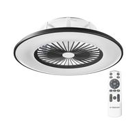 Noaton® Vega 11056BR Ventilateur de plafond avec lumière, télécommande, gradation LED 44W, 3 températures de couleur réglables, minuteur, flux d'air jusqu'à 61 m3/min, Ø56cm gris, Enceinte Bluetooth