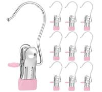 Noaxylic 10 Pièces Cintre Pince Crochets, Cintres Pantalons, Cintre Pantalon avec Lips Antidérapants, Gain Place Cintres Pinces Antidérapant, pour Pantalons Suspendus, Chaussettes, Jupes (Rose)