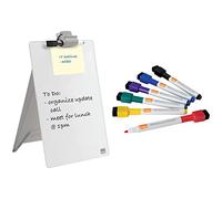 Nobo 1905173 Chevalet pour Bureau, Verre Trempé, Pour Usage Fréquent, 216 x 297 x 30 mm, Blanc & Rexel Mini Marqueurs Effaçables à Sec, Lot de 6, Coloris Assortis, 1903792