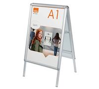 Nobo Chevalet Porte-Affiche Clipsable A1 - Double Face | Cadre Alu 30mm | Pliable | Anti-Reflet pour Trottoir | Mairie, Salon - Argent - 1902206