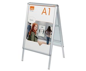 Nobo Chevalet Porte-Affiche Clipsable A1 - Double Face | Cadre Alu 30mm | Pliable | Anti-Reflet pour Trottoir | Mairie, Salon - Argent - 1902206