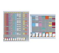 Nobo - Kit Planning Annuel Mural à Fiches T, 12 Colonnes & 54 Fentes, Indice 2 & Kit Planning Hebdomadaire Mural à Fiches T, 7 Colonnes & 24 Fentes, Indice 2, Fiches T Multicolores & Index
