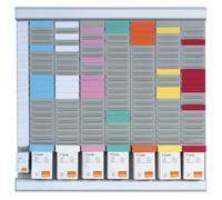 Nobo, Kit planning hebdo fiches T mural, 7 Colonnes, 24 fentes Indice 2 | Planning hebdomadaire mural à fiches T, 7 colonnes, 24 fentes indice 2, fiches multicolores, cadre aluminium robuste.