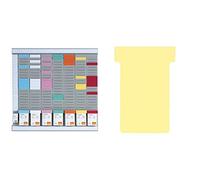 Nobo - Kit Planning Hebdomadaire Mural à Fiches T, 7 Colonnes & 24 Fentes, Indice 2, Fiches T Multicolores & Index Inclus, 2911080 & Lot de 100 fiches T pour planning, Indice 2, Jaune, 2002004