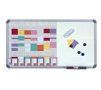 Nobo - Kit Planning Hebdomadaire Mural à Fiches T avec Tableau Blanc Magnétique, Surface en Acier, 7 Colonnes & 24 Fentes, Indice 2, Fiches T / Index / Feutres / Aimants Inclus, 2951400