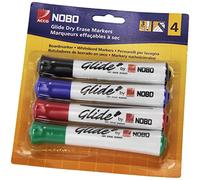 Nobo Marqueurs Effaçables à Sec Glide pour Tableau Blanc, Pointe Ogive de 2mm, Lot de 4, 1902096, Couleurs Assorties