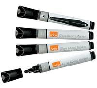 Nobo - Marqueurs Effaçables à Sec Liquid Ink pour Tableau Blanc, Feutres Noirs avec Pointe Ogive de 3 mm, Lot de 4, Noir, 1905322
