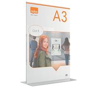 Nobo - Porte-Affiche A3 Autoportant en Acrylique, Sans Cadre, Recto/Verso, Pied de Support Intégré, Premium Plus, Transparent, 1915593