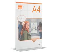 Nobo - Porte-Affiche A4 Autoportant en Acrylique, Sans Cadre, Recto/Verso, Pied de Support Intégré, Premium Plus, Transparent, 1915594