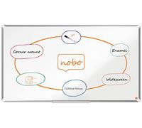 Nobo Tableau Blanc Magnétique à Écran Large Émaillé, 1220x690mm, Cadre Aluminium, Montage Mural par les Coins, Porte-Marqueur Inclus, Premium Plus, Blanc, 1915367