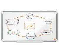 Nobo Tableau Blanc Magnétique à Écran Large Émaillé, 710x400mm, Cadre Aluminium, Montage Mural par les Coins, Porte-Marqueur Inclus, Premium Plus, Blanc, 1915365