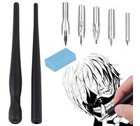 NOCHME Kit de 2 Stylos à Plume, Porte-stylos Manga Pointes Calligraphie, Gomme - Pour Artistes, Débutants, Lettrage, Croquis, Peinture Manga, Noir