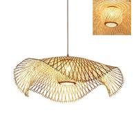NOCHX Lustre Main En Bambou En Osier De Rotin Vague Lampes Pendentif Luminaire Rustique Vintage Japonais Hauteur Réglable E27 Lampe Suspension Maison Salle Manger Café Lamps Plafonnier(100cm)