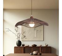 NOCHX Wabisabi Retro Lampe Suspendue Japonaise Bois Couleur Créative Main Tissée Chanvre Corde Lustre Bohemian Style Hauteur Réglable Homestay Restaurant Bar Suspendue Lumière(Walnut color,60cm)
