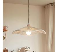 NOCHX Wabisabi Retro Lampe Suspendue Japonaise Bois Couleur Créative Main Tissée Chanvre Corde Lustre Bohemian Style Hauteur Réglable Homestay Restaurant Bar Suspendue Lumière(Natural wood color,42cm)