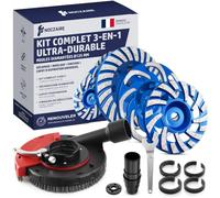NOCZAIRE - 3 Meules Diamantées 125 mm + Capot d’Aspiration : Décapage, Nivelage, Finition - Béton, Carrelage, Pierre - Meuleuse 125 mm - Kit 4-en-1 Disques Ponçage Béton