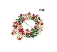 Noël Décoration 2PCS Forme Ronde Strass Style Noël Broche Alliage Collier Pin Vêtements Accessoire Bijoux Cadeau G