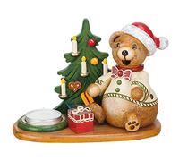 Noël Hubiduu Encens allemand fumeur Teddy présente avec du thé bougie - 14cm / 5,5inch - Authentique allemand fumeurs Erzgebirge - Hubrig Volkskunst